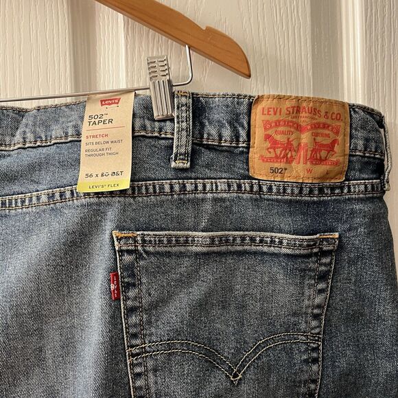 Levis 502 Taper Jeans Flex Stretch Medium Blue Denim Big & Tall Size 56x30 NWT - Picture 1 of 12